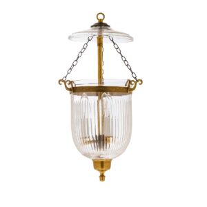 CDNY Small Prismatic Lantern: Elegant Fluted Glass Hanging Chandelier with Antique Brass Finish, 7"DIA, H19", Jar 10.5"