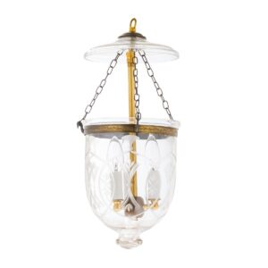 CDNY SM. STAR FLOWER LANTERN: Etched Star & Floral Glass Hanging Chandelier with Antique Brass Finish, 7"DIA, H19", Jar 10.5"