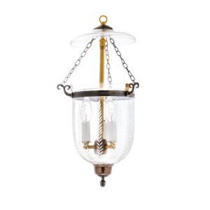 CDNY SM. VERTICAL LEAF LANTERN: Etched Leaf Pattern Glass Hanging Chandelier with Antique Brass Finish, 7"DIA, H19", Jar 10.5"