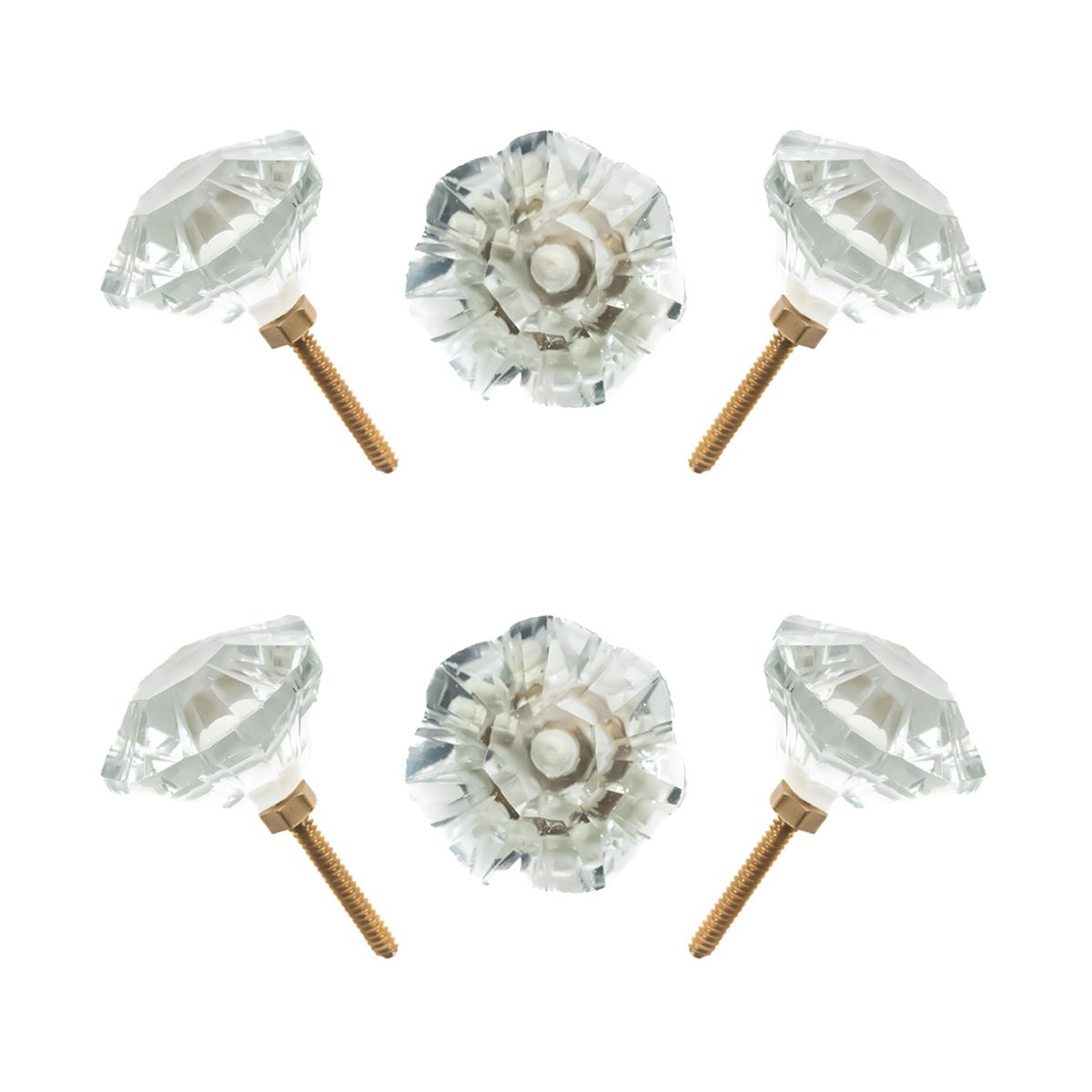 Dazzling diamond clear cut glass crystal Knobs with Brass Base (Set of 6) – 1.5 Inch – CDNY