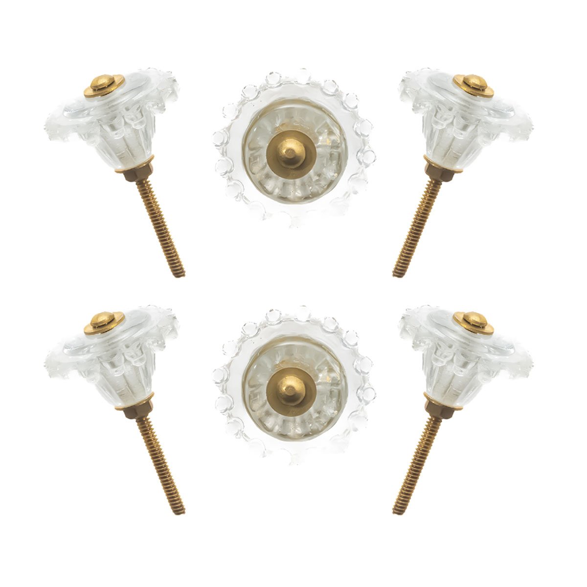 Delicate Scalloped Clear Glass Flower Knobs (Pack of 6) – Vintage-Inspired & Easy Install for Cabinets & Drawers by CDNY