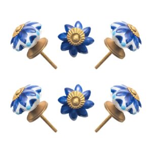 Elegant Blue & white Multi-Lobed Ceramic melon Knobs with Gold Accents (Set of 6) - 1.75 Inch – CDNY