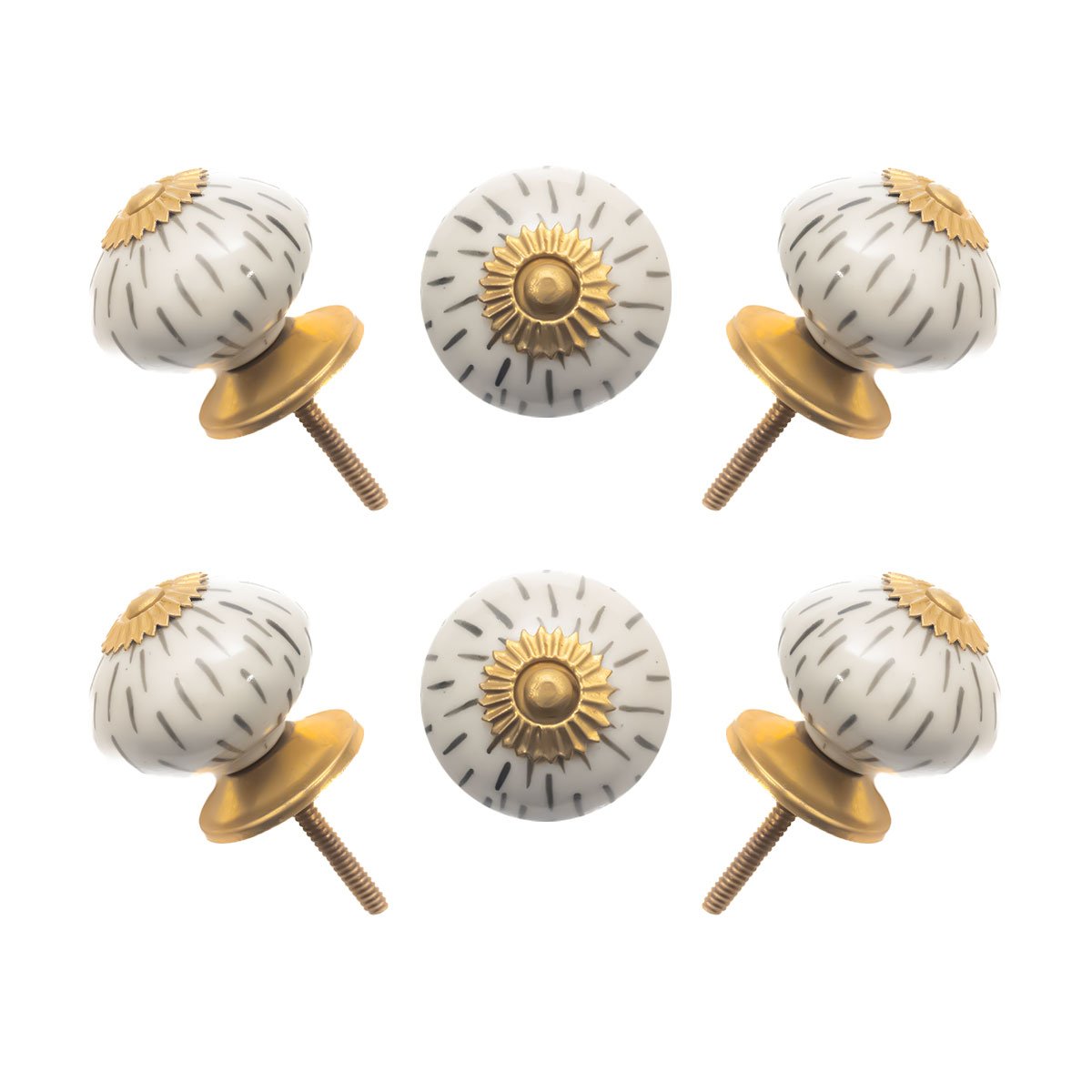 Rainy Artistic Hand-Painted Grey Dash Ceramic Knobs with Gold Accents (Set of 6) – 1.5 Inch – CDNY