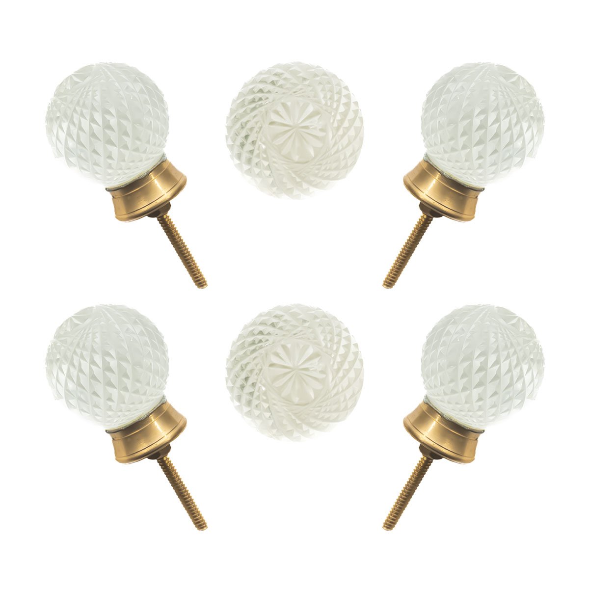 Sparkling clear faceted diamond cut Glass Knobs with Solid Brass Base (Set of 6) – 1.5 Inch – CDNY